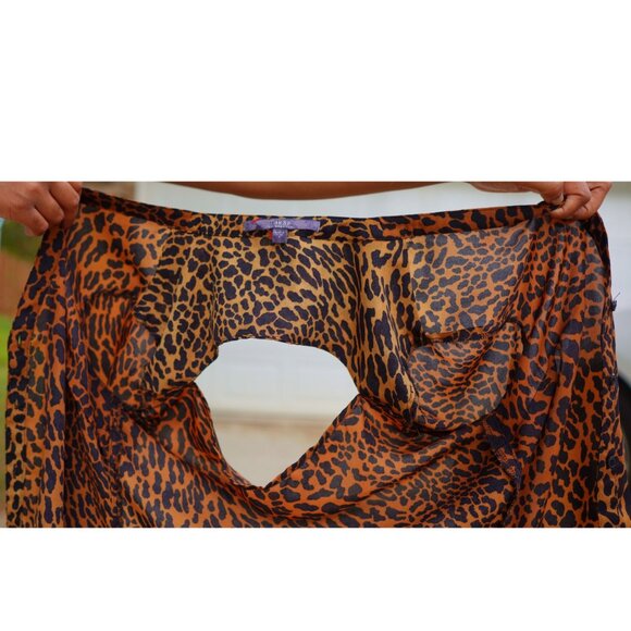 GUESS Cheetah Leopard Print Open Back Blouse Shirt | Button Down Long Sleeve Top - Picture 7 of 11